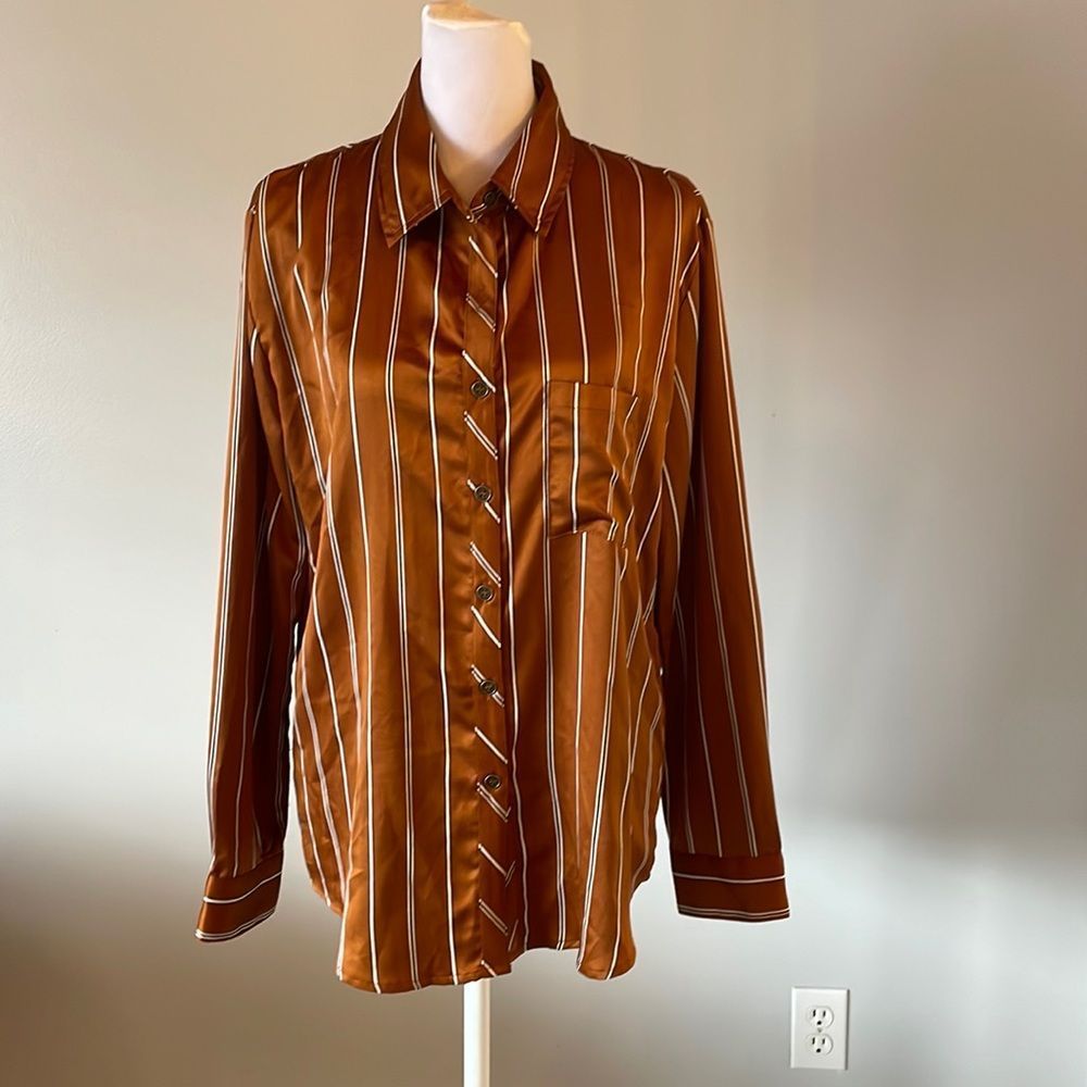 [Vacate The Label] Brown/White Striped Blouse - Size Small